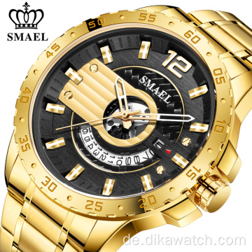 SMAEL Fashion Gold Herrenuhren Edelstahl Wasserdicht